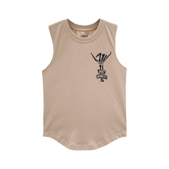 JUST SEND IT MUSCLE TEE SMALL PRINT BEIGE